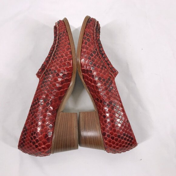 Vintage 90s Loafers Red Snakeskin and Leather Chunky Heel Square Toe Shoes Mare - Picture 6 of 8